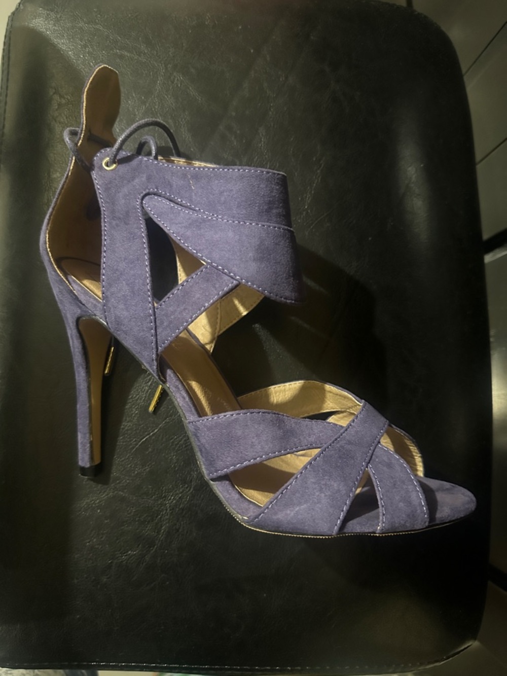 Suede Strappy High Heel Sandal in Purple